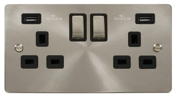 Click Define Brushed Steel Twin USB Double Socket FPBS580BK