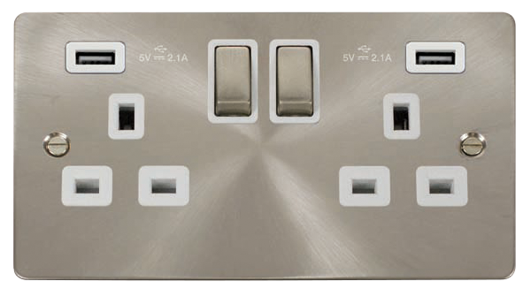 Click Define Brushed Steel Twin USB Double Socket FPBS580WH