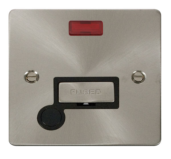 Click Define Brushed Steel Unswitched Fused Spur with Neon and Flex Outlet FPBS553BK