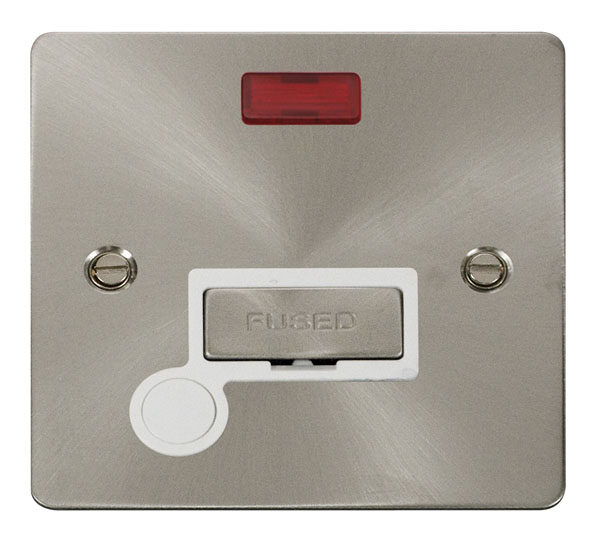 Click Define Brushed Steel Unswitched Fused Spur with Neon and Flex Outlet FPBS553WH