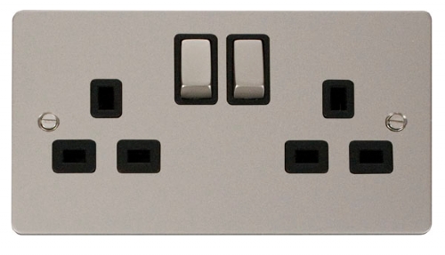 Click Define Pearl Nickel 13A Double Switched Socket FPPN536BK