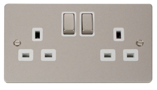 Click Define Pearl Nickel 13A Double Switched Socket FPPN536WH