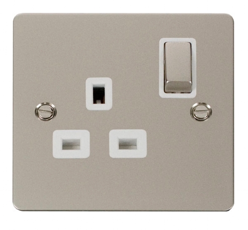Click Define Pearl Nickel 13A Single Switched Socket FPPN535WH