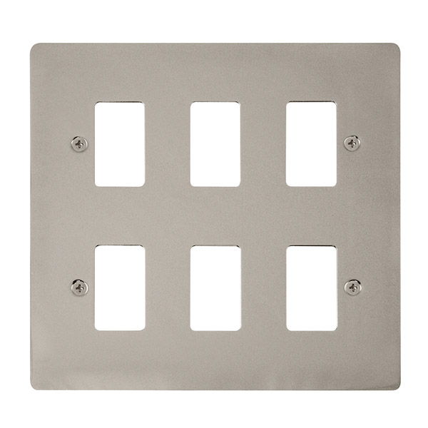 Click Define Pearl Nickel 6 Gang Grid Pro Front Plate FPPN20506