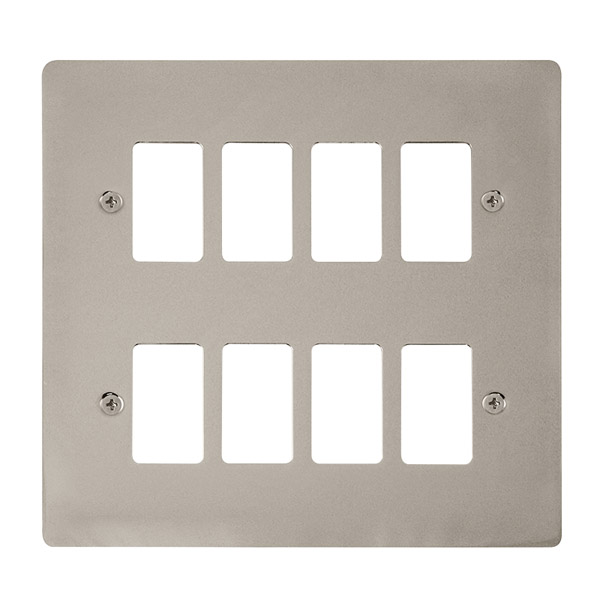 Click Define Pearl Nickel 8 Gang Grid Pro Front Plate FPPN20508