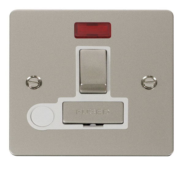 Click Define Pearl Nickel Switched Fused Spur with Neon and Flex Outlet FPPN552WH