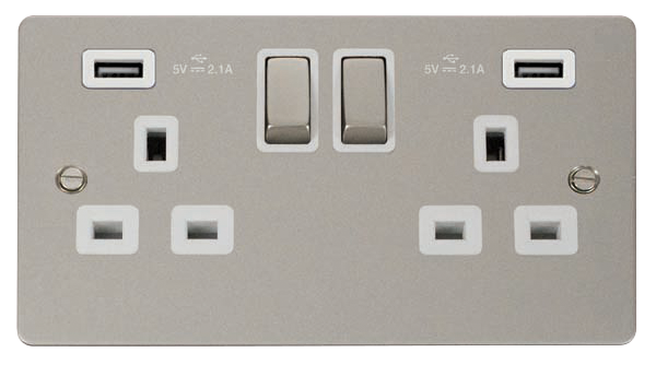 Click Define Pearl Nickel Twin USB Double Socket FPPN580WH