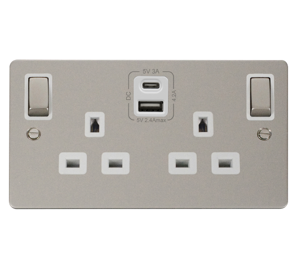 Click Define Pearl Nickel Type A & C USB Double Socket FPPN586WH