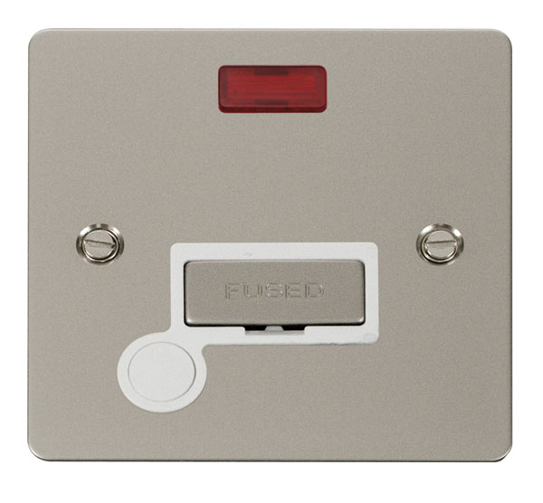 Click Define Pearl Nickel Unswitched Fused Spur with Neon and Flex Outlet FPPN553WH
