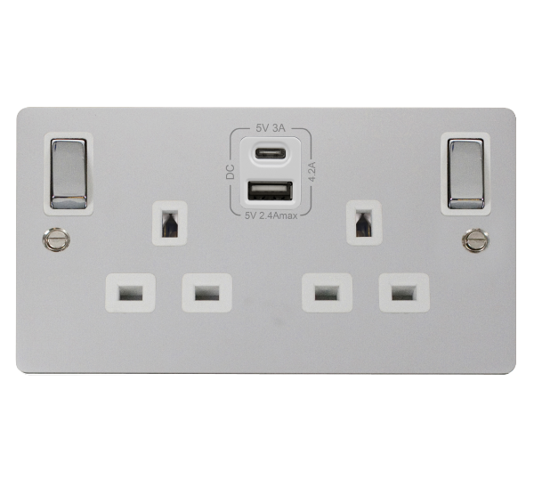 Click Define Polished Chrome Type A & C USB Double Socket FPCH586WH