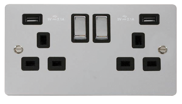 Click Define Polished Chrome Twin USB Switched Socket FPCH580BK