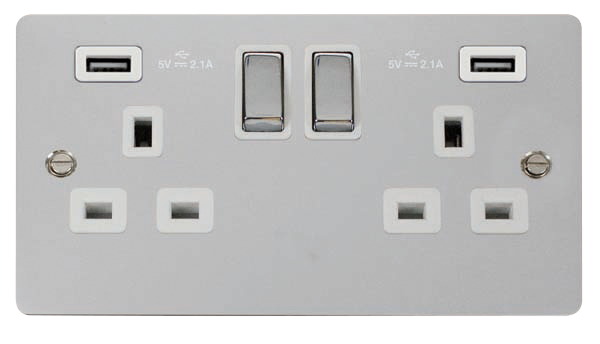 Click Define Polished Chrome Twin USB Switched Socket FPCH580WH