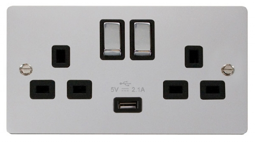 Click Define Polished Chrome USB Double Switched Socket FPCH570BK