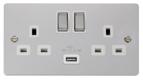 Click Define Polished Chrome USB Double Switched Socket FPCH570WH
