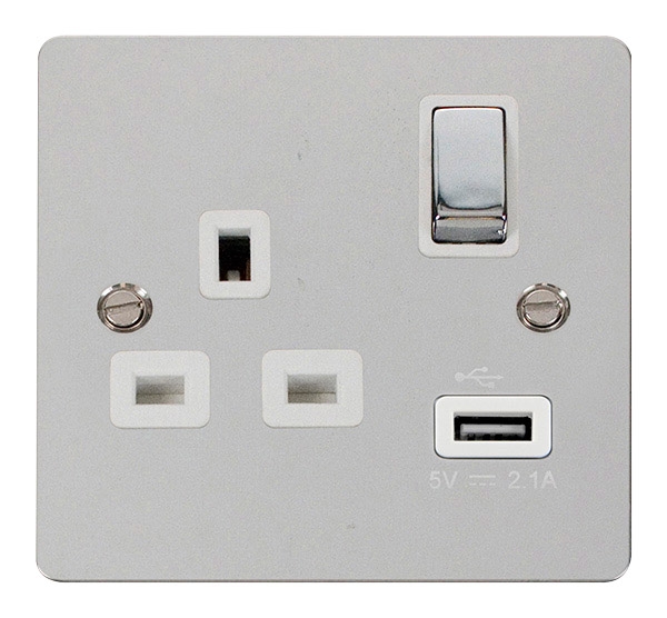 Click Define Polished Chrome USB Single Switched Socket FPCH571WH