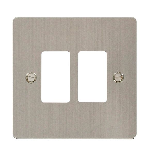Click Define Stainless Steel 2 Gang Grid Pro Front Plate FPSS20402