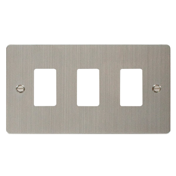 Click Define Stainless Steel 3 Gang Grid Pro Front Plate FPSS20403