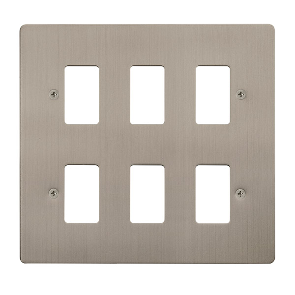 Click Define Stainless Steel 6 Gang Grid Pro Front Plate FPSS20506