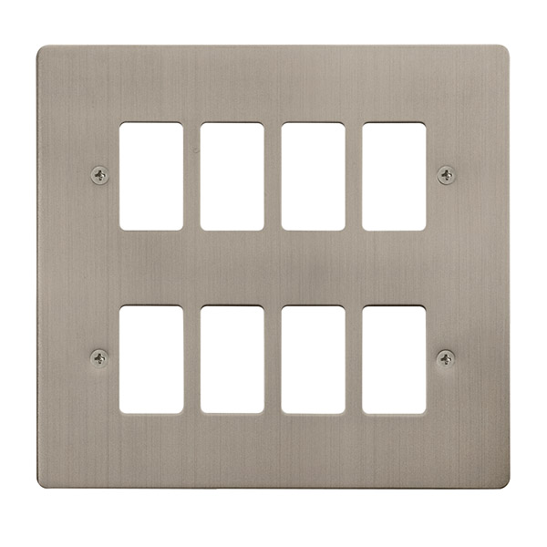 Click Define Stainless Steel 8 Gang Grid Pro Front Plate FPSS20508