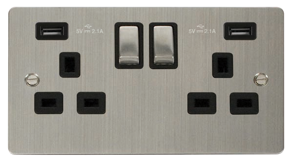 Click Define Stainless Steel Twin USB Switched Socket FPSS580BK