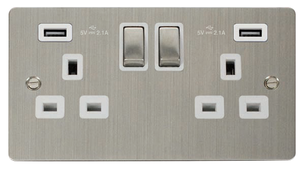Click Define Stainless Steel Twin USB Switched Socket FPSS580WH