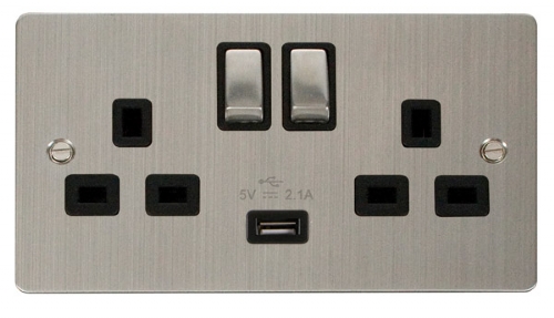 Click Define Stainless Steel USB Double Switched Socket FPSS570BK