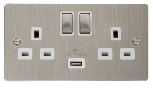 Click Define Stainless Steel USB Double Switched Socket FPSS570WH