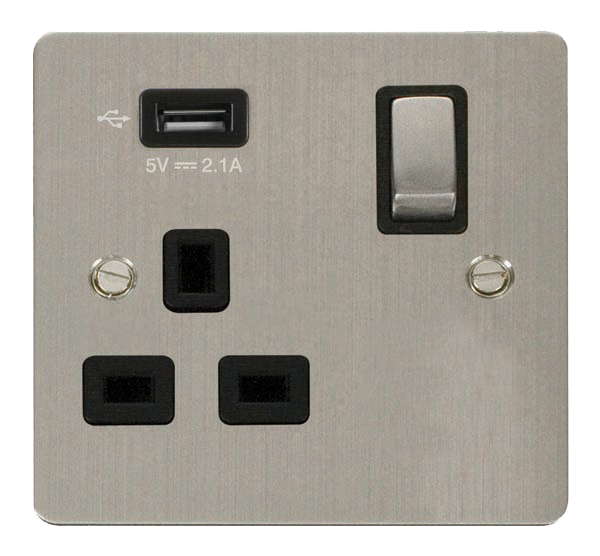 Click Define Stainless Steel USB Single Switched Socket FPSS571UBK