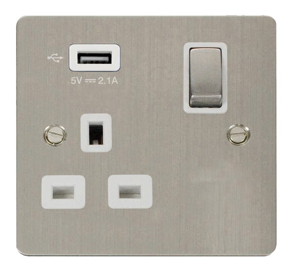 Click Define Stainless Steel USB Single Switched Socket FPSS571UWH