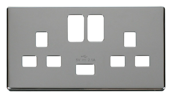 Click Definity 2 Gang USB Switched Socket Cover Plate SCP470CH