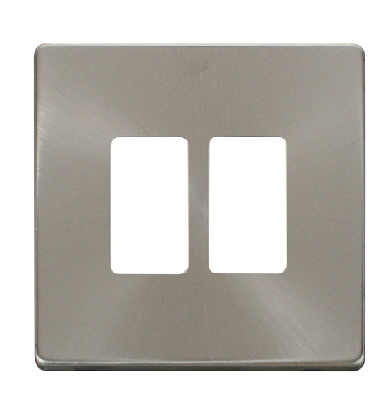 Click Definity Brushed Steel 2 Gang Grid Pro Front Plate SCP20402BS