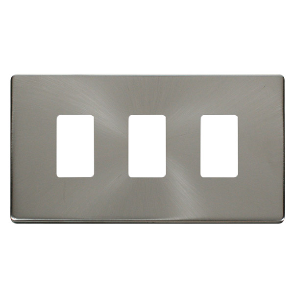 Click Definity Brushed Steel 3 Gang Grid Pro Front Plate SCP20403BS