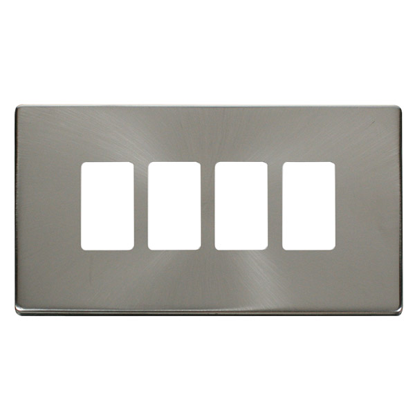 Click Definity Brushed Steel 4 Gang Grid Pro Front Plate SCP20404BS