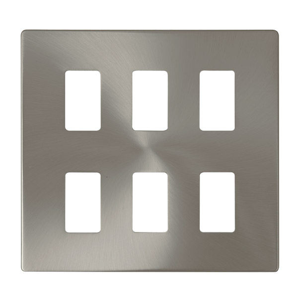 Click Definity Brushed Steel 6 Gang Grid Pro Front Plate SCP20506BS