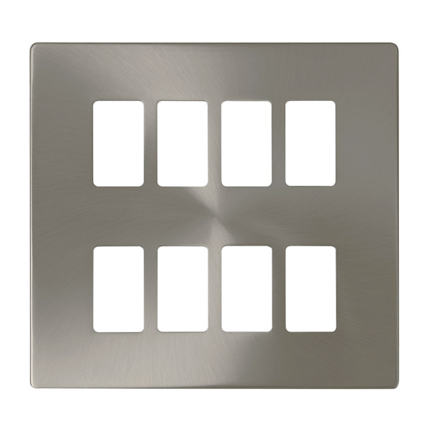 Click Definity Brushed Steel 8 Gang Grid Pro Front Plate SCP20508BS