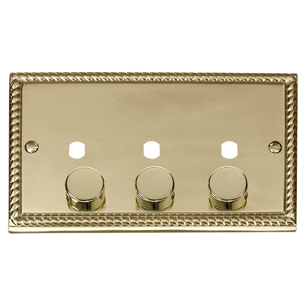 Click Georgian Brass 3G Empty Dimmer Plate with Knobs GCBR153PL