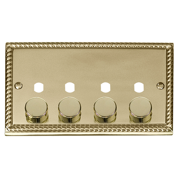 Click Georgian Brass 4G Empty Dimmer Plate with Knobs GCBR154PL