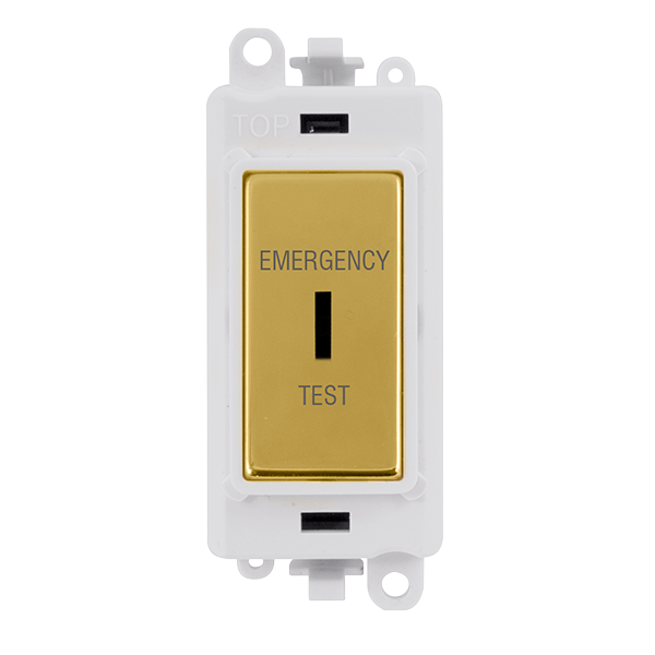 Click Grid Pro GM2046PWBRET Double Pole Key Switch Module "Emergency Test"  White Polished Brass