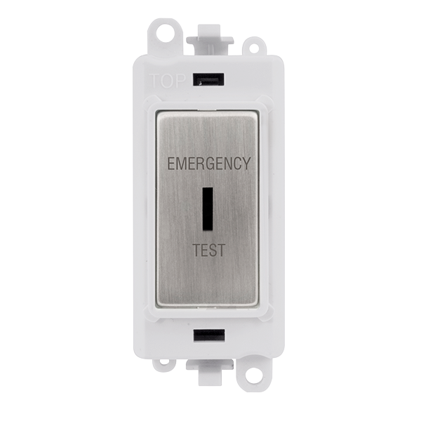Click Grid Pro GM2046PWSSET Double Pole Key Switch Module "Emergency Test" White Stainless Steel