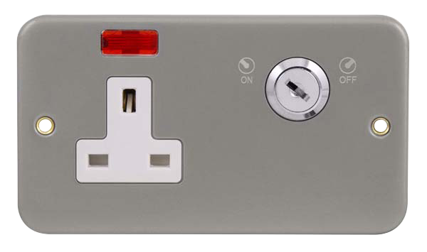 Click Metal Clad 13A 2 Gang Key Lockable Socket with Neon CL675
