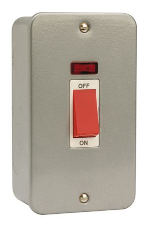 Click Metal Clad 2 Gang 45A  Vertical Double Pole Switch With Neon CL203