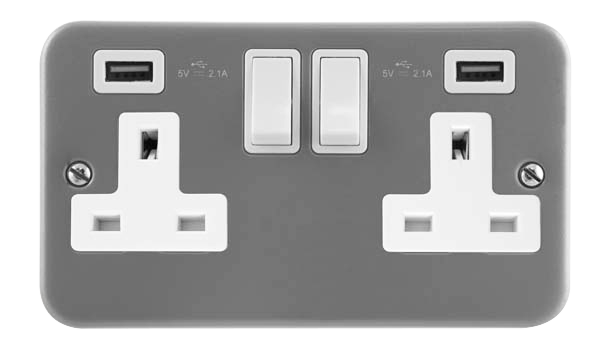 Click Metal Clad Twin USB Double Switched Socket CL780