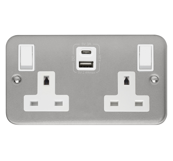Click Metal Clad Type A & C USB Double Switched Socket CL786