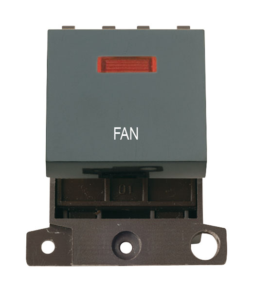 Click MiniGrid MD023BKFN Black 20A Double Pole Fan Switch Module with Neon