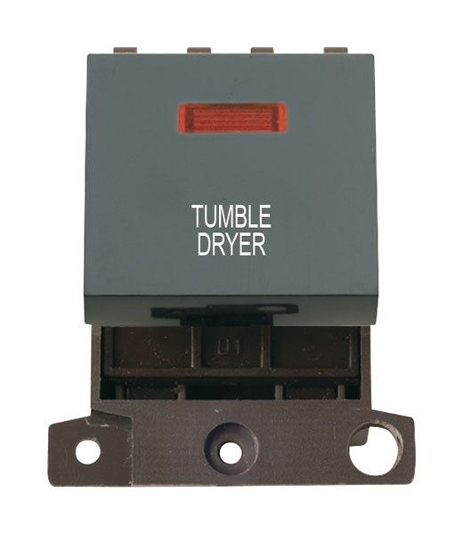 Click MiniGrid MD023BKTD Black 20A Double Pole Tumble Dryer Switch Module with Neon