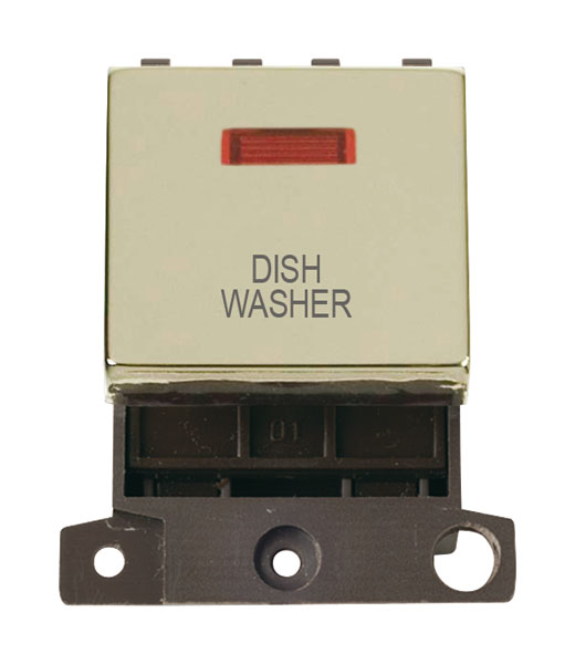 Click MiniGrid MD023BRDW Polished Brass 20A Double Pole Dishwasher Switch Module with Neon
