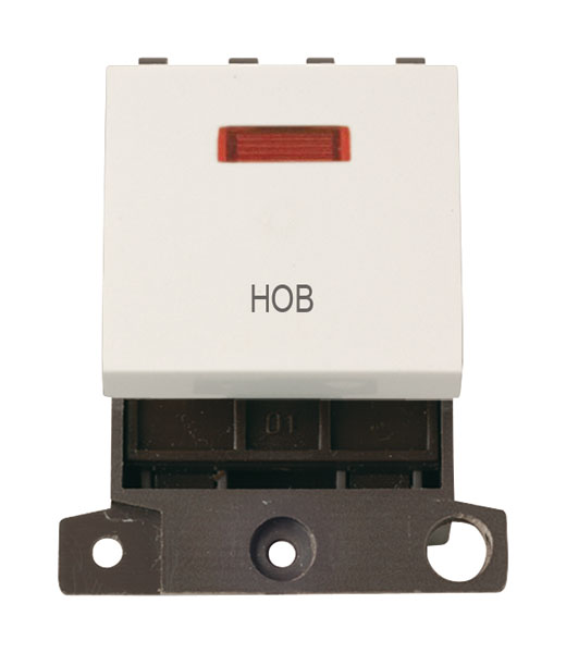 Click MiniGrid MD023PWHB Polar White 20A Double Pole Hob Switch Module with Neon