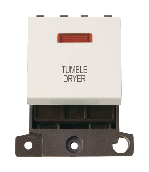 Click MiniGrid MD023PWTD Polar White 20A Double Pole Tumble Dryer Switch Module with Neon