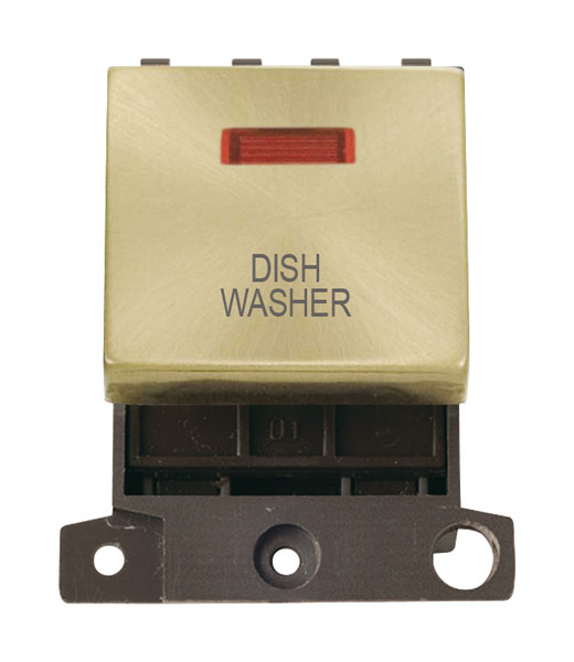 Click MiniGrid MD023SBDW Satin Brass 20A Double Pole Dishwasher Switch Module with Neon