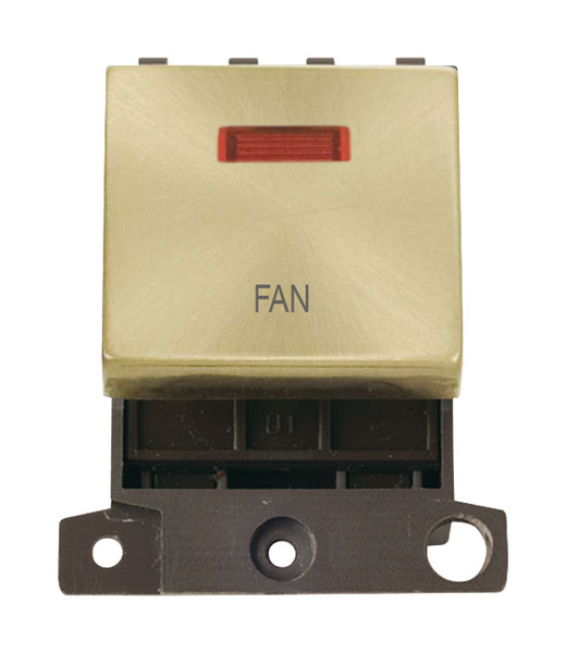 Click MiniGrid MD023SBFN Satin Brass 20A Double Pole Fan Switch Module with Neon